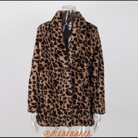 LEOPARD FAUX FUR COAT Animal Print Teddy - Picture 4 of 8